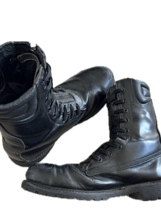 Firefighter Mens Boots, Full Leather, Vibram Sole, Zip and Lace Front, Sz 9